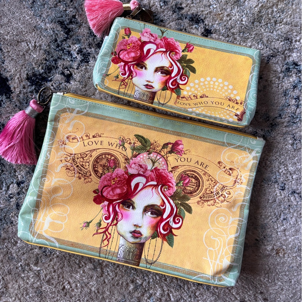 PAPAYA bag set ( travel bags, makeup , toiletries, ect) abstract “yellow rose”